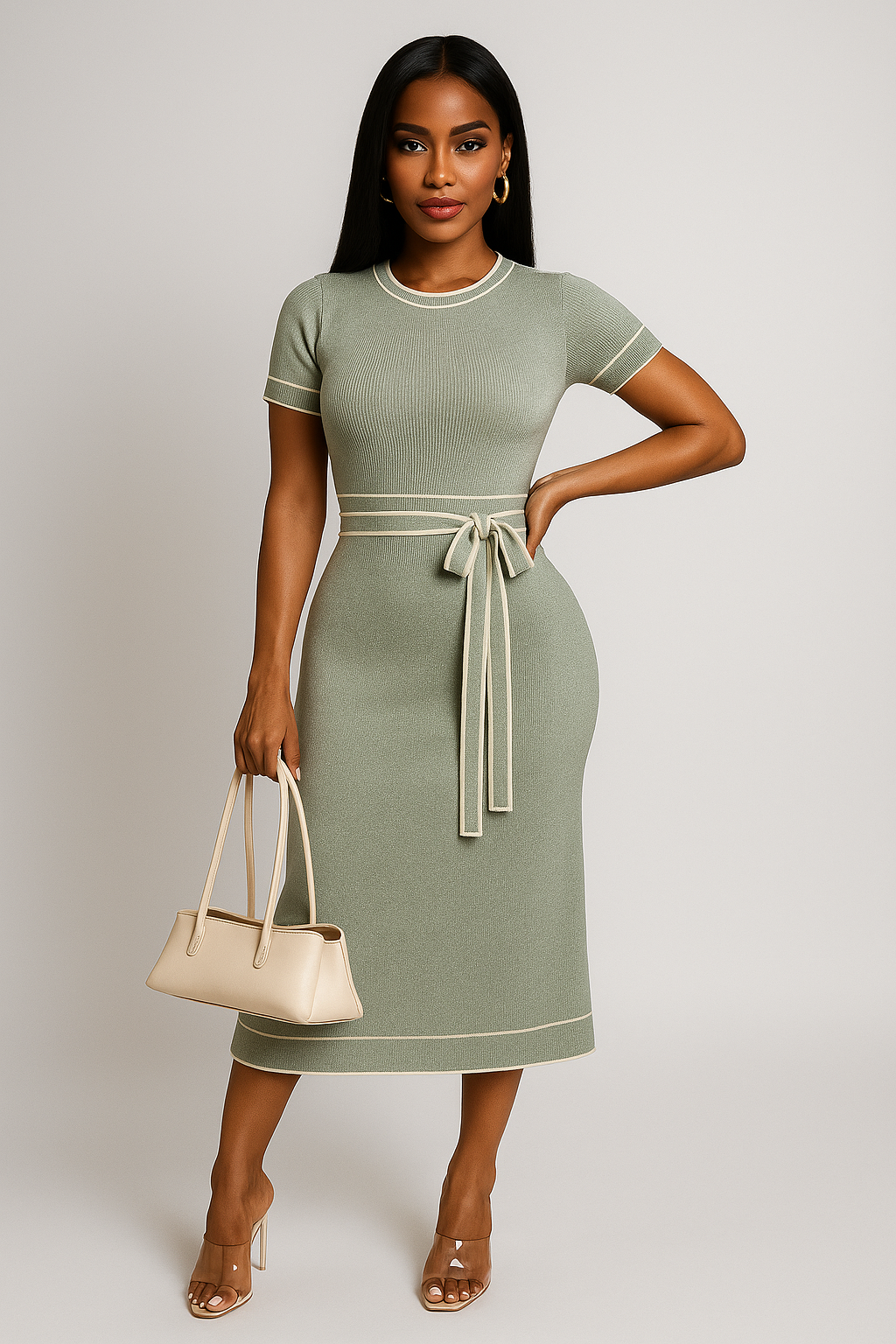 Luxe Knit Midi Dress – Mint & Blush