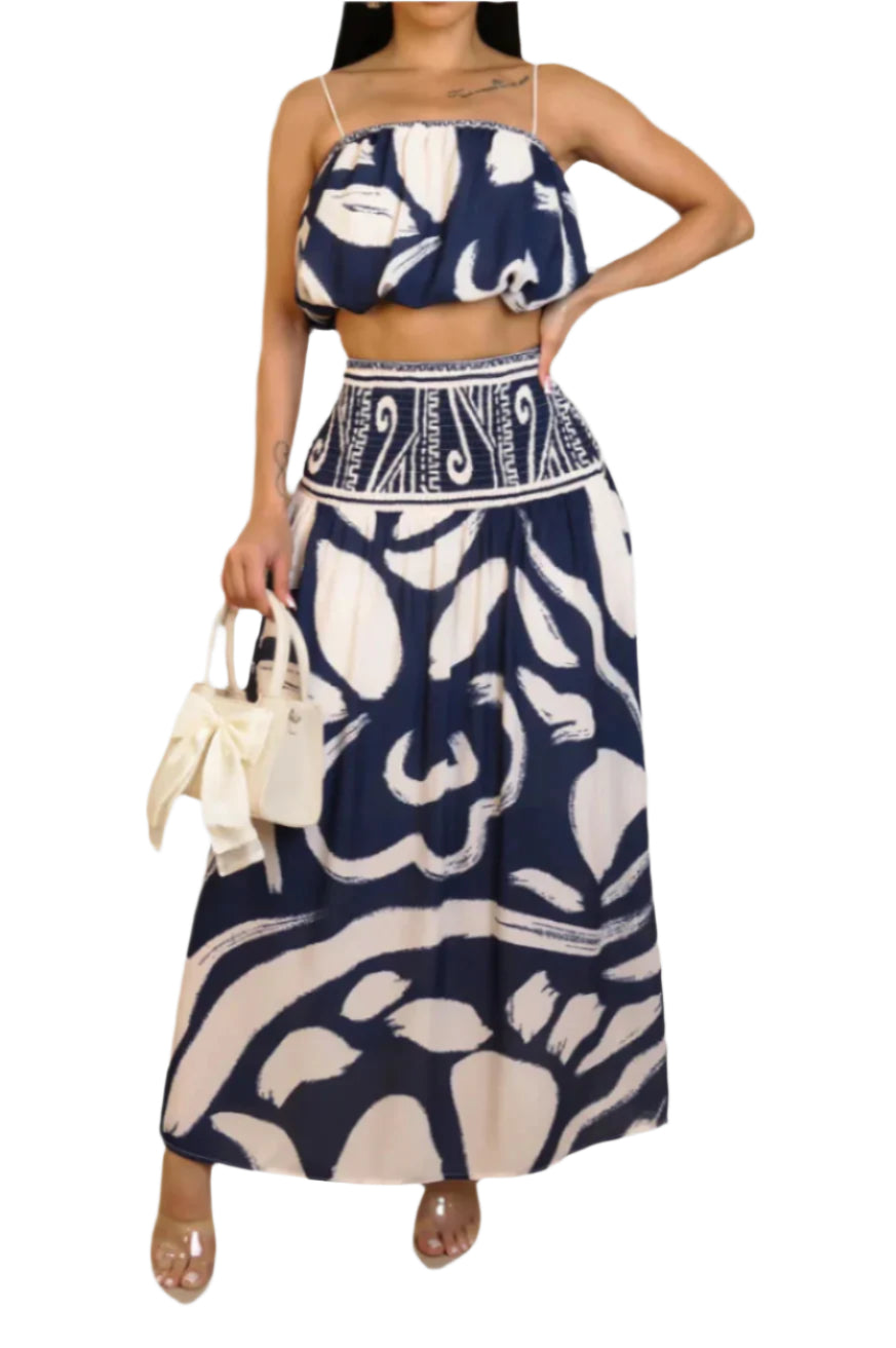 maxi dress two piece set Island Muse Two-Piece Maxi Skirt Set – D'TWINS FASHION Navy / Medium