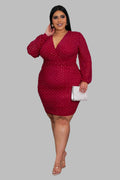 Plus Size Ruby Red Sparkle Bodycon Dress - D'TWINS FASHION