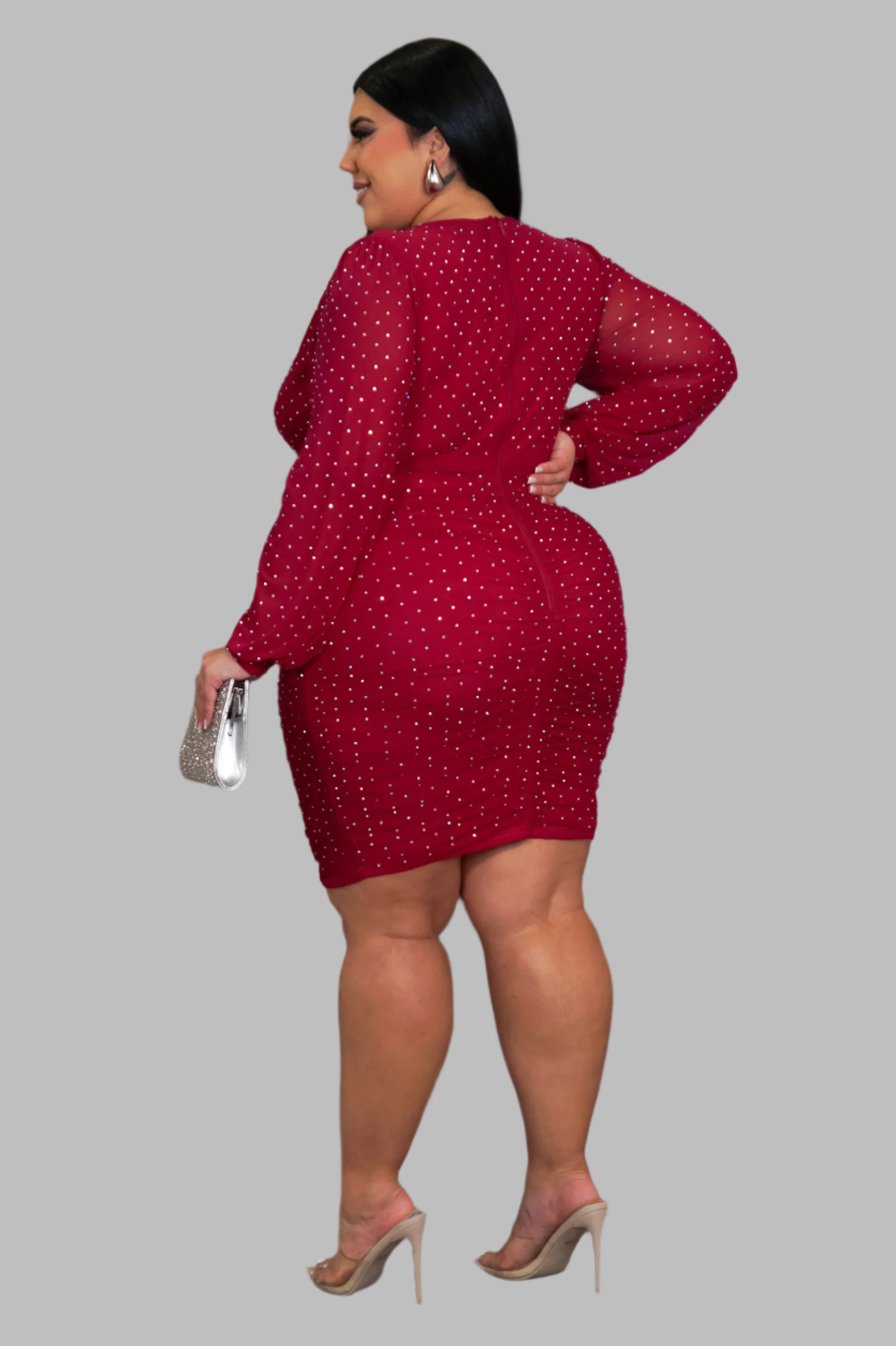 Plus Size Ruby Red Sparkle Bodycon Dress - D'TWINS FASHION