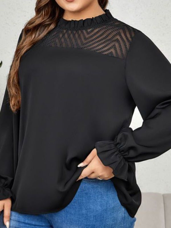 New plus size women's round neck long sleeve loose slimming top shirt - D'TWINS FASHION