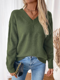 New Women's Loose Knitted V-Neck Open Back Slit Sweater - D'TWINS FASHION