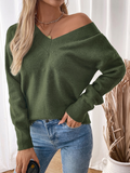 New Women's Loose Knitted V-Neck Open Back Slit Sweater - D'TWINS FASHION