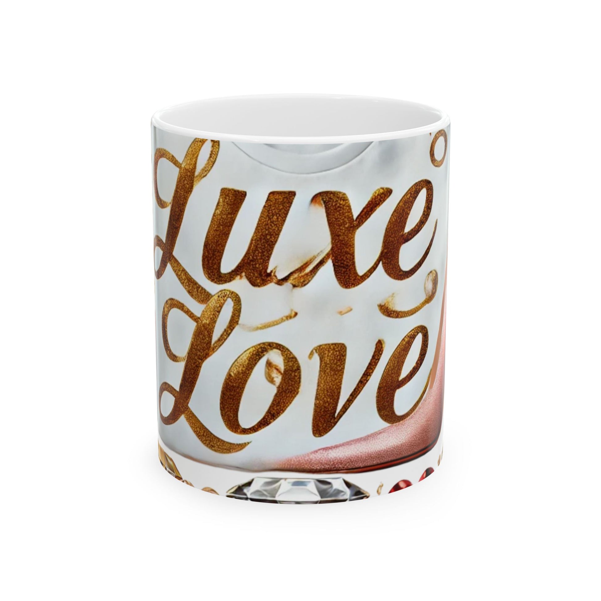 White candle with 'Luxe Love' text in gold on a white background
