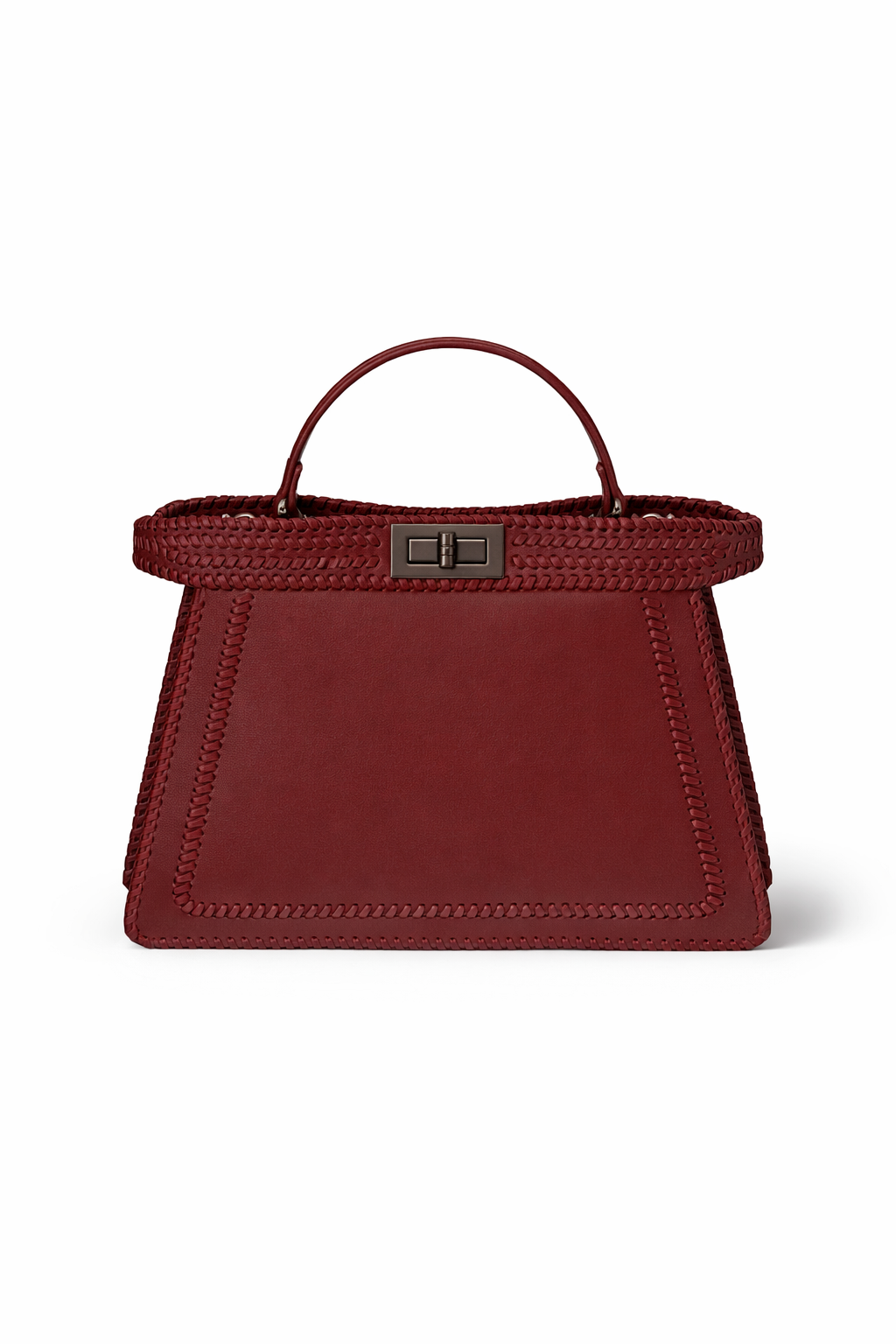 Red handbag with a visible brand logo on a white background