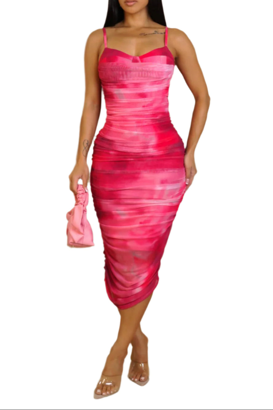 Tropical Mirage Mesh Midi Dress