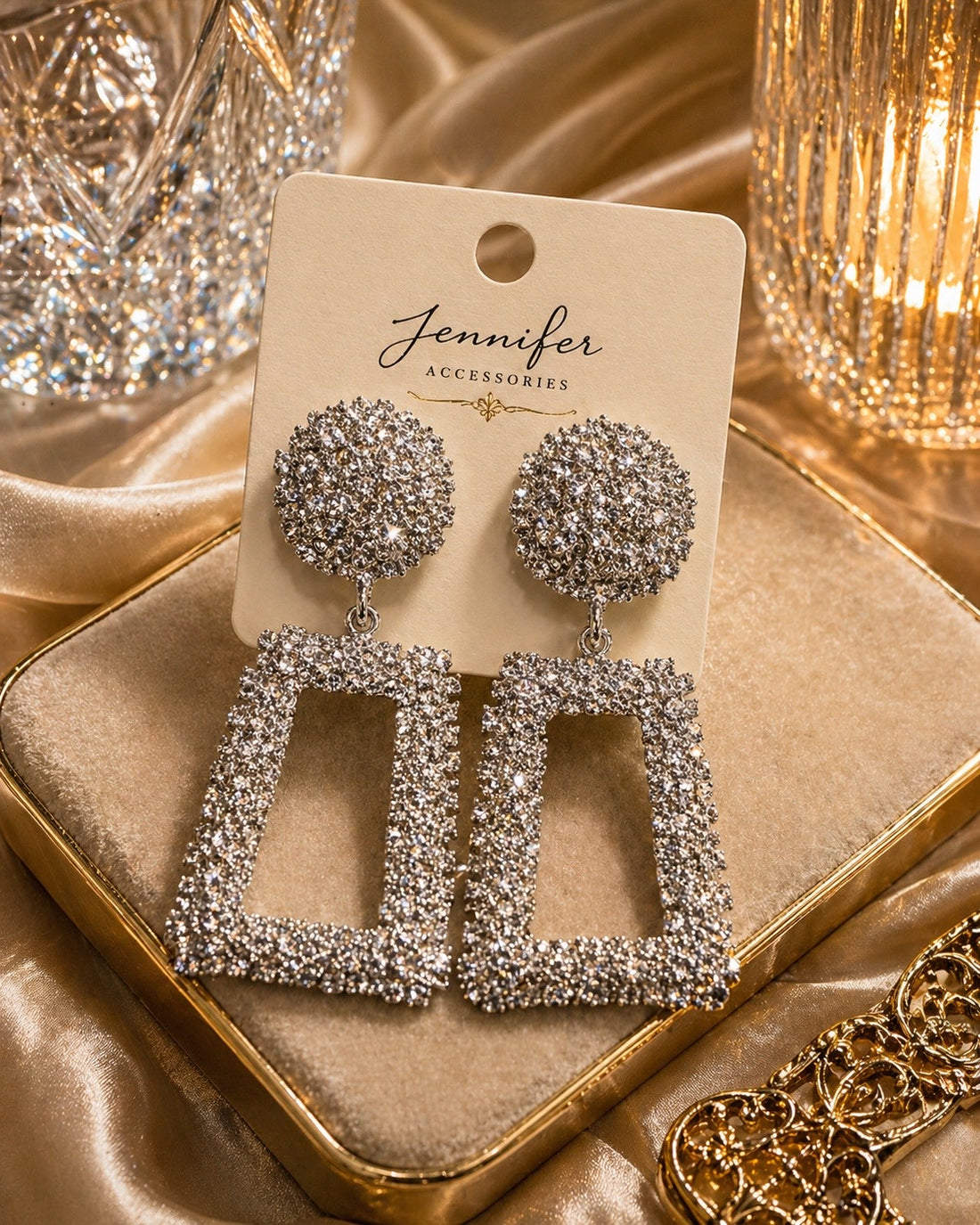 Crystal Glam Square Drop Earrings