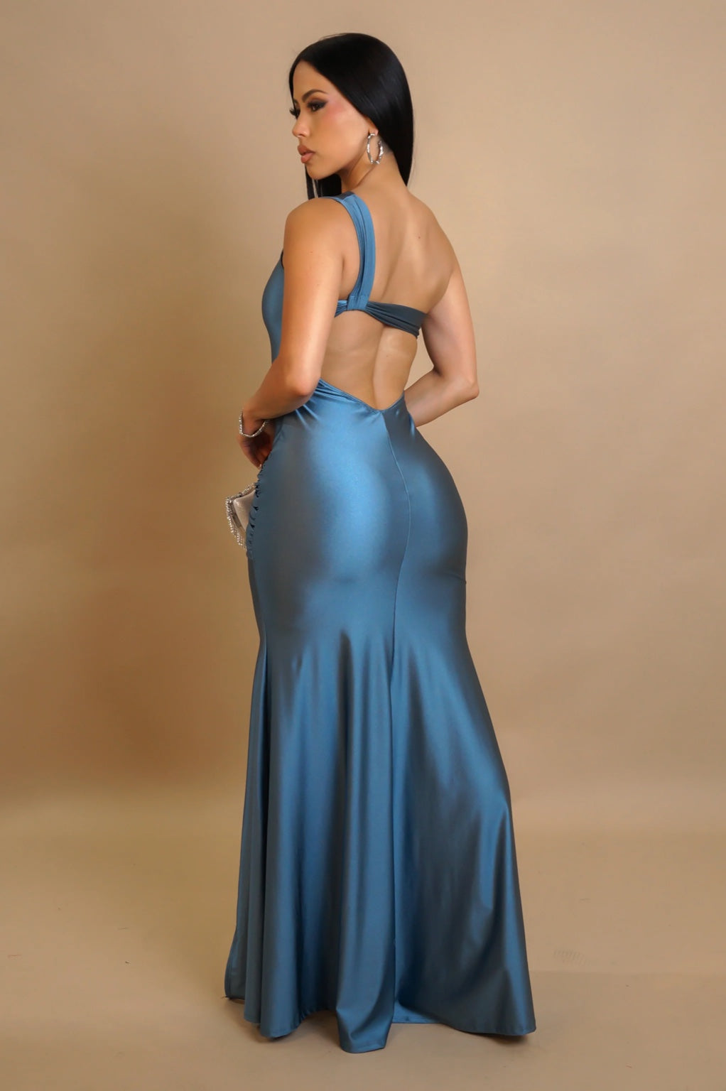 One Shoulder Satin Slit Maxi Dress – Elegant Evening Glam