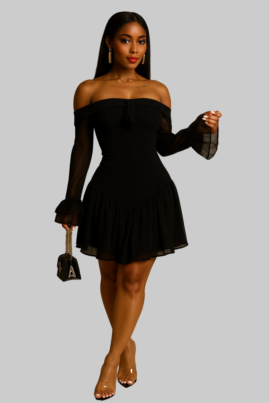 midnight mini dress Muse Off-Shoulder – Black Brown / Small and a chest tie size:Xs Long A-Line Prom Ball fitted brown dress