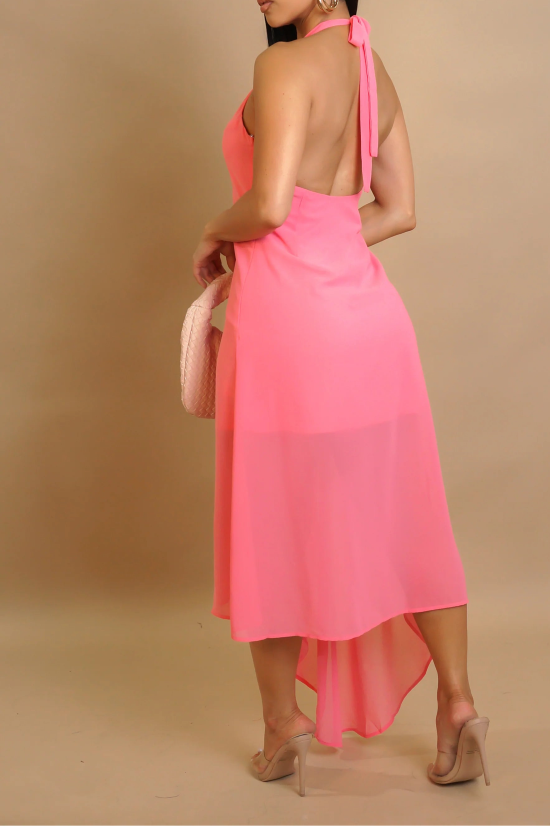 Blush Bloom Asymmetrical Halter Dress