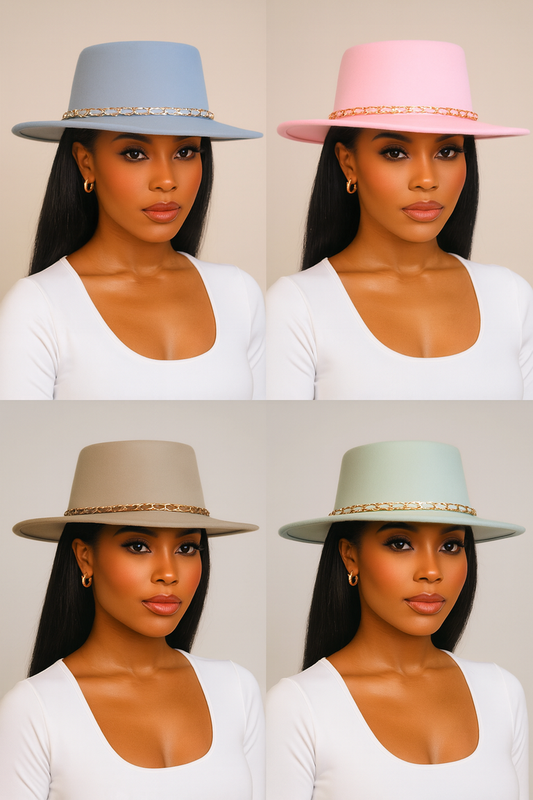 Luxe Chain Fedora Hat Collection (Blue, Pink, Taupe & Mint) - D'TWINS FASHION