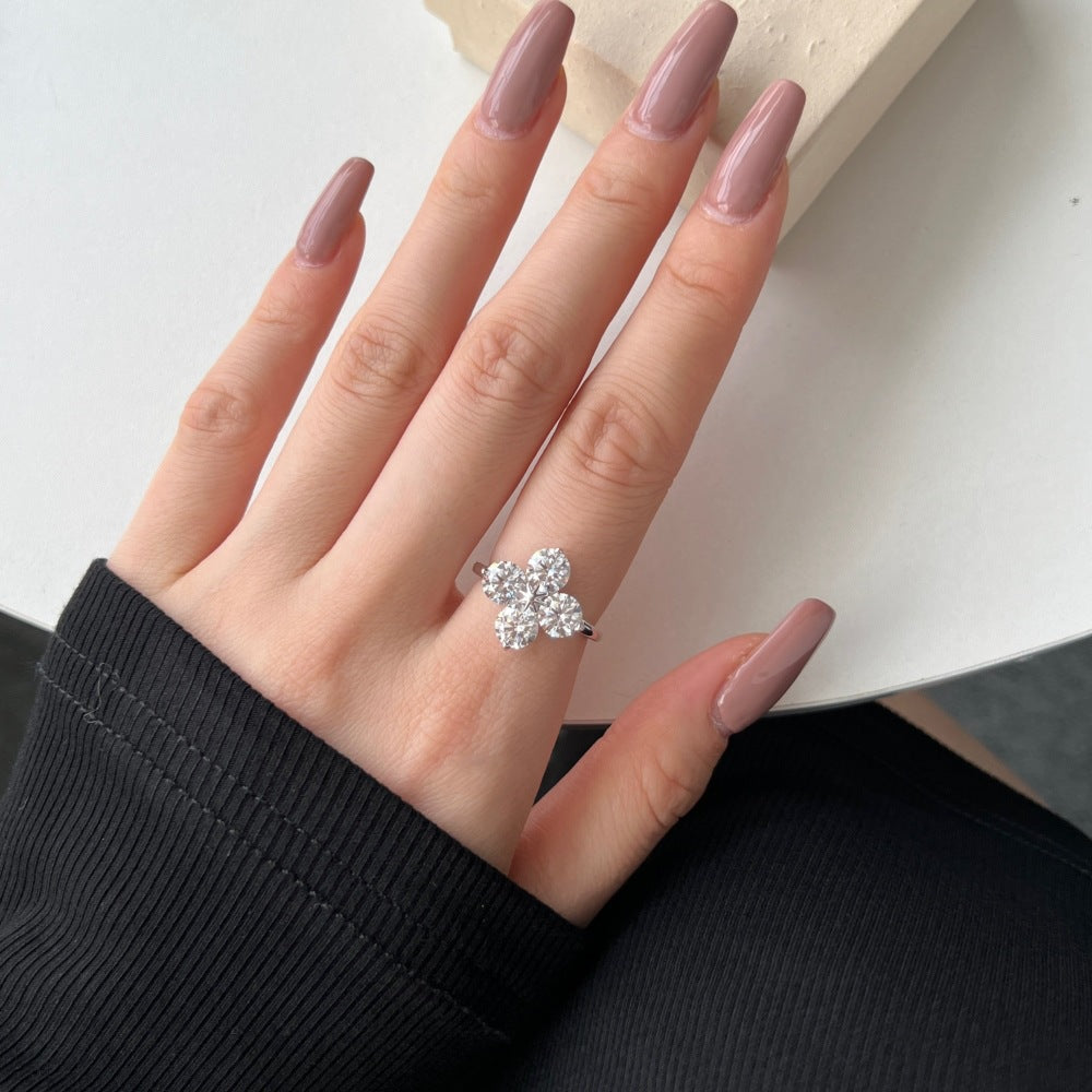 925 Sterling Silver Zircon Flower Rings