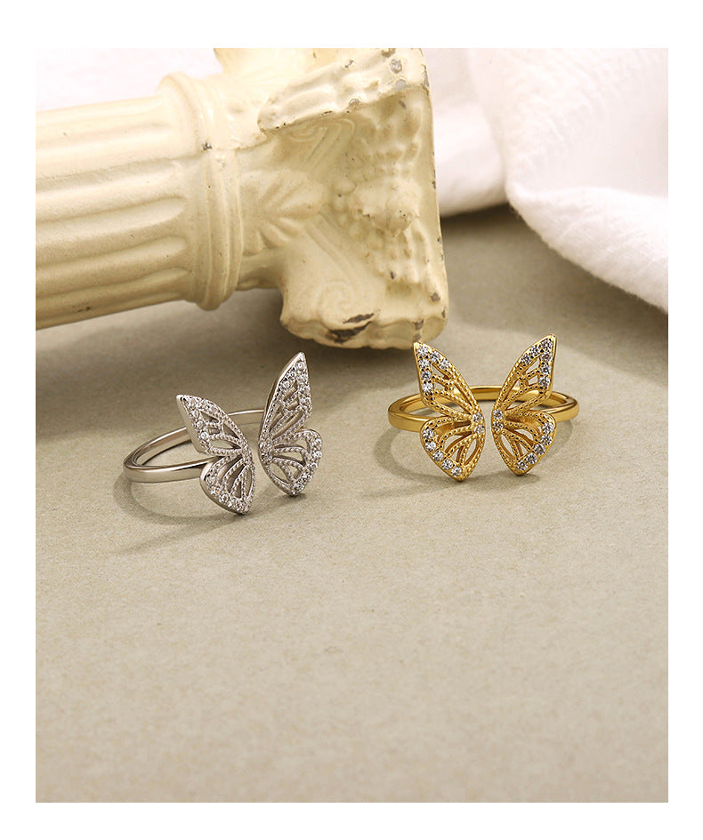 925 Sterling Silver No Inlaid Butterfly Open Rings