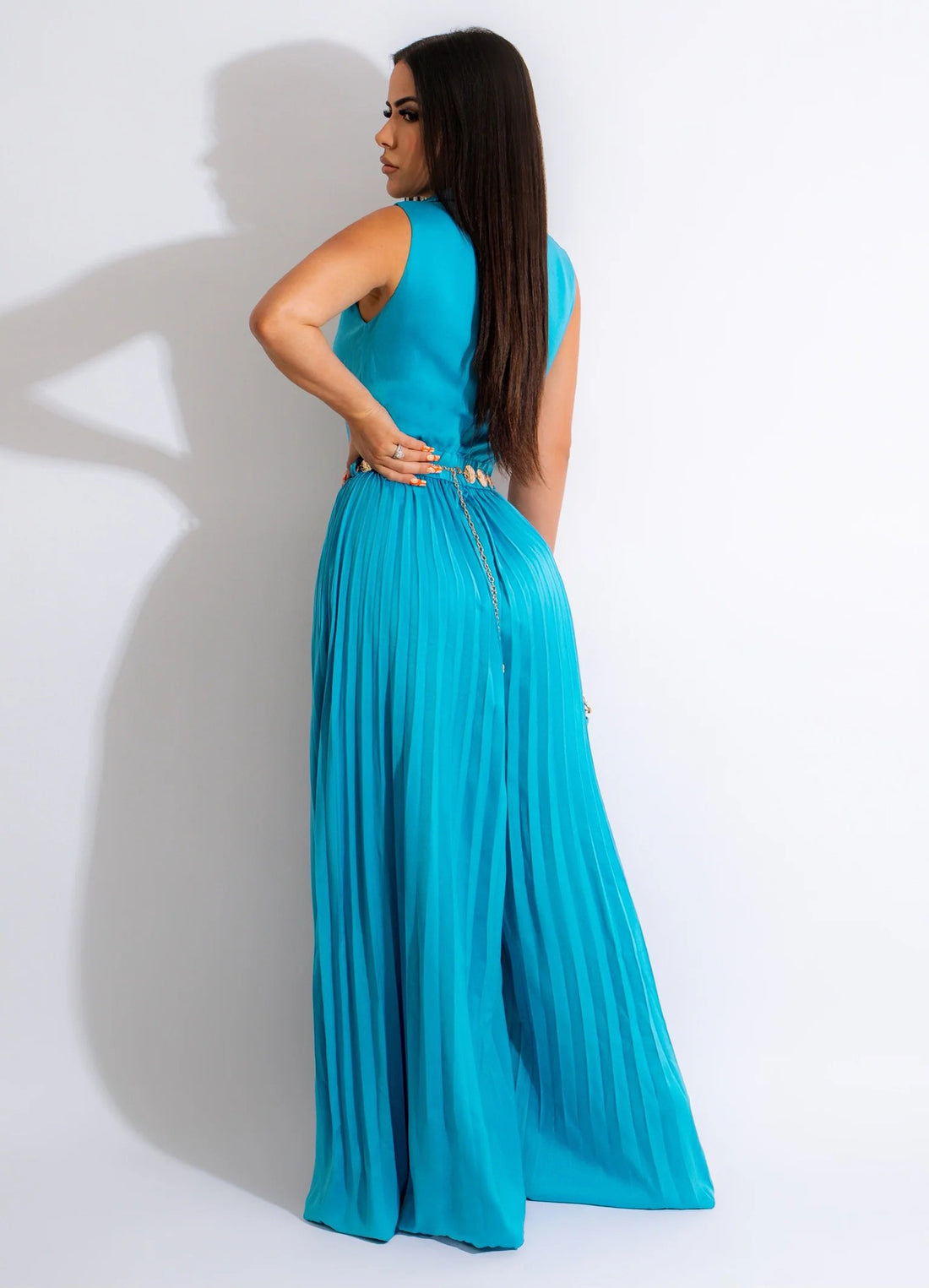 women's daily casual solid color full length patchwork belt jumpsuits