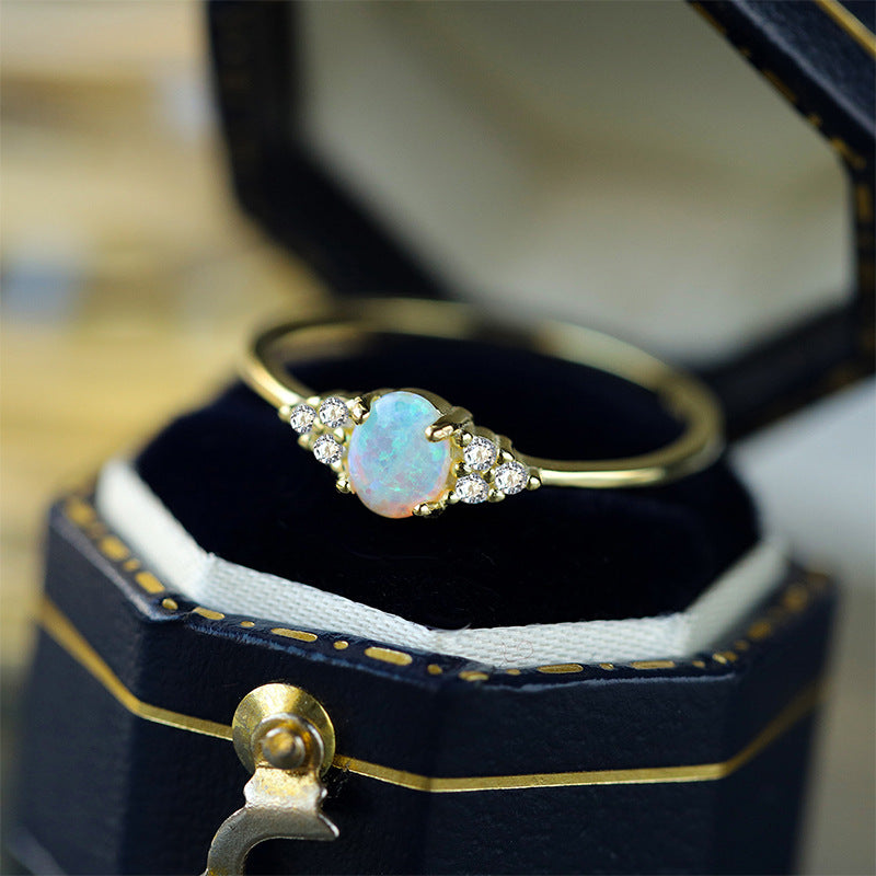 925 Sterling Silver Opal Geometric Rings