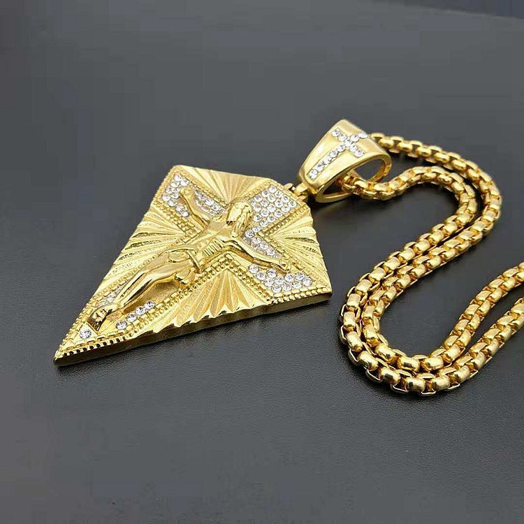 Hip-Hop Solid Color Titanium Steel Inlay Rhinestones Men's Pendant Necklace