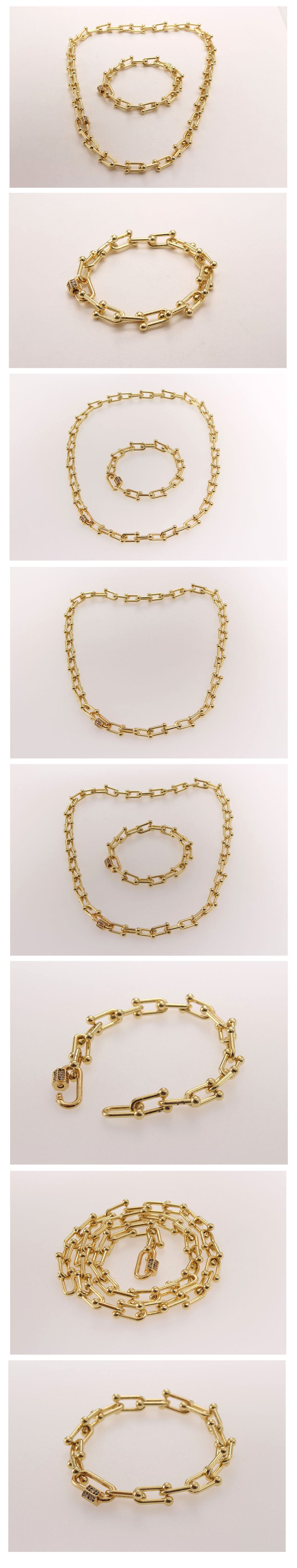 vintage style punk solid color copper plating inlay zircon gold plated bracelets necklace