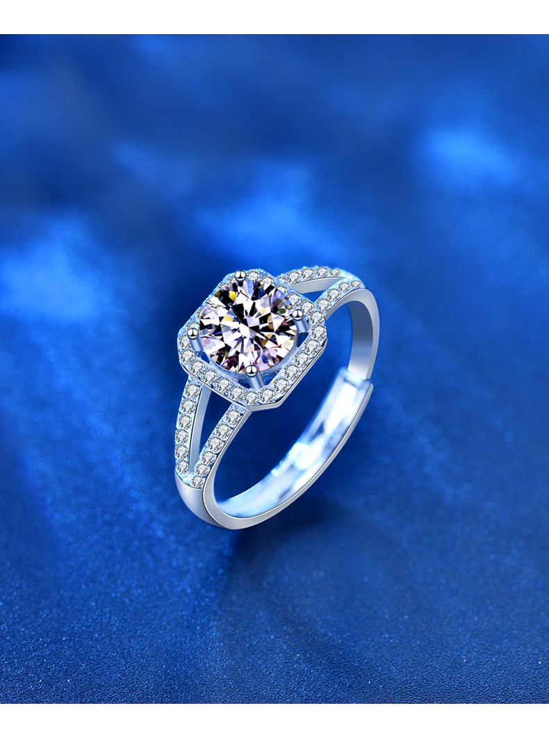925 Sterling Silver Moissanite Square Open Ring