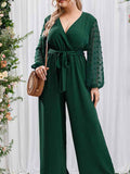 New Plus Size Women's Sexy Bowknot Lady Lace Straight Loose High Waist Solid Color Jumpsuit - D'TWINS FASHION