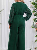 New Plus Size Women's Sexy Bowknot Lady Lace Straight Loose High Waist Solid Color Jumpsuit - D'TWINS FASHION