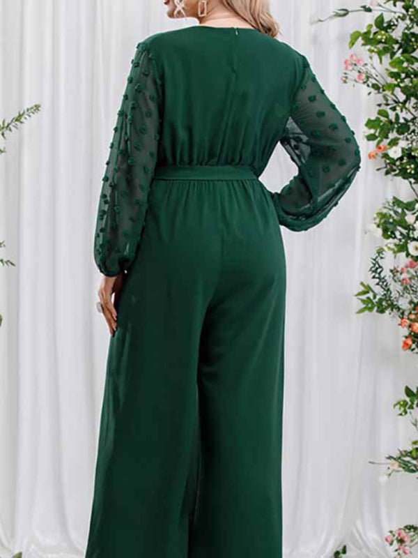 New Plus Size Women's Sexy Bowknot Lady Lace Straight Loose High Waist Solid Color Jumpsuit - D'TWINS FASHION