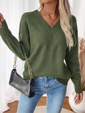 New Women's Loose Knitted V-Neck Open Back Slit Sweater - D'TWINS FASHION