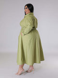 Plus Size Women's Solid Color Long Sleeve Shirt Dresses - D'TWINS FASHION