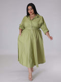 Plus Size Women's Solid Color Long Sleeve Shirt Dresses - D'TWINS FASHION
