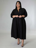 Plus Size Women's Solid Color Long Sleeve Shirt Dresses - D'TWINS FASHION