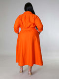 Plus Size Women's Solid Color Long Sleeve Shirt Dresses - D'TWINS FASHION