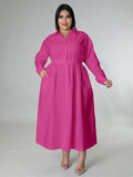 Plus Size Women's Solid Color Long Sleeve Shirt Dresses - D'TWINS FASHION