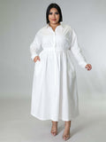 Plus Size Women's Solid Color Long Sleeve Shirt Dresses - D'TWINS FASHION