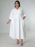 Plus Size Women's Solid Color Long Sleeve Shirt Dresses - D'TWINS FASHION