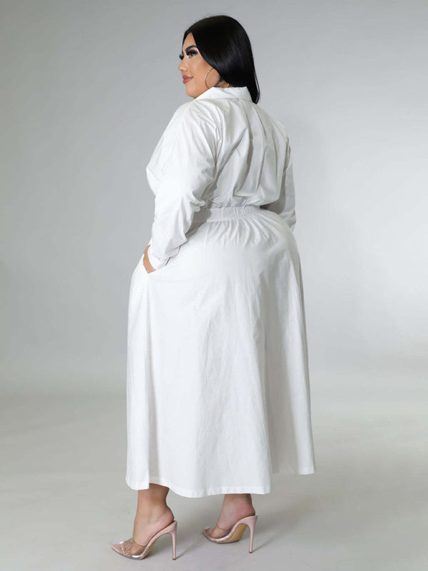 Plus Size Women's Solid Color Long Sleeve Shirt Dresses - D'TWINS FASHION