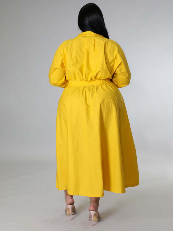 Plus Size Women's Solid Color Long Sleeve Shirt Dresses - D'TWINS FASHION