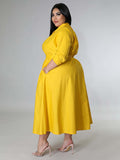 Plus Size Women's Solid Color Long Sleeve Shirt Dresses - D'TWINS FASHION
