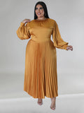 Plus Size Women's Pleated Round Neck Long Sleeve Dress - D'TWINS FASHION