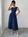 Elegant solid color waisted sleeveless maxi dress - D'TWINS FASHION