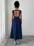 Elegant solid color waisted sleeveless maxi dress - D'TWINS FASHION