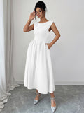 Elegant solid color waisted sleeveless maxi dress - D'TWINS FASHION
