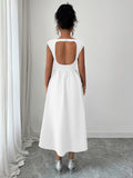 Elegant solid color waisted sleeveless maxi dress - D'TWINS FASHION