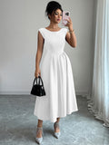 Elegant solid color waisted sleeveless maxi dress - D'TWINS FASHION