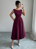 Elegant solid color waisted sleeveless maxi dress - D'TWINS FASHION