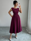 Elegant solid color waisted sleeveless maxi dress - D'TWINS FASHION