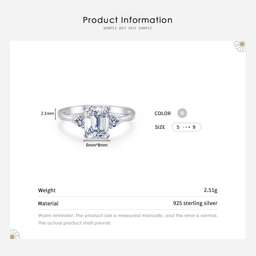925 Sterling Silver Zircon Rings Rectangle
