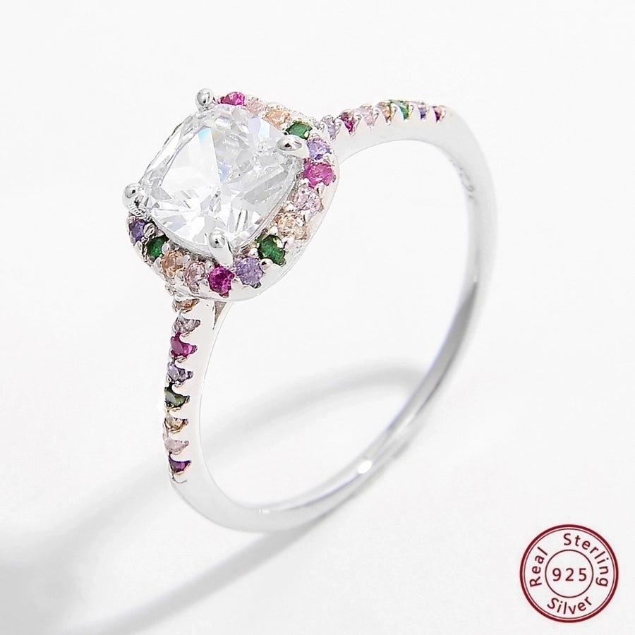 925 Sterling Silver Zircon Color Block Square Rings