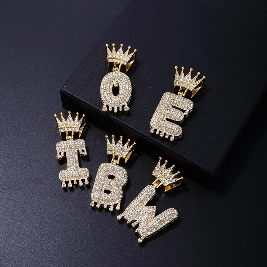 Hip-Hop Classic Style Letter 304 Stainless Steel Copper Plating Inlay K Gold Plated Rhinestones Pendant Necklace