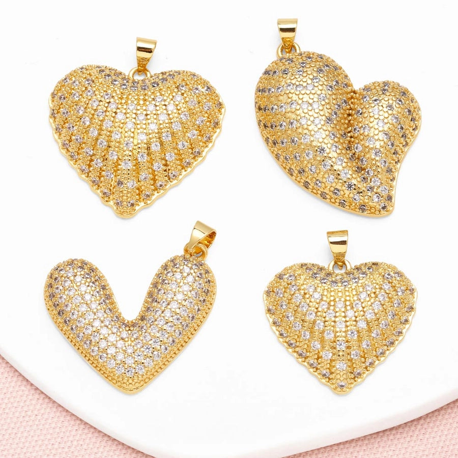 1 Piece Copper Zircon 18K Gold Plated Heart Shape Pendant