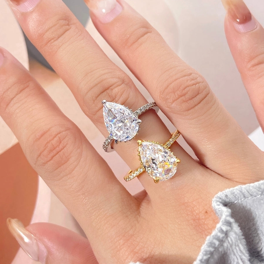 18K Gold Plated White Gold Plated 925 Sterling Silver Zircon Water Droplets Rings