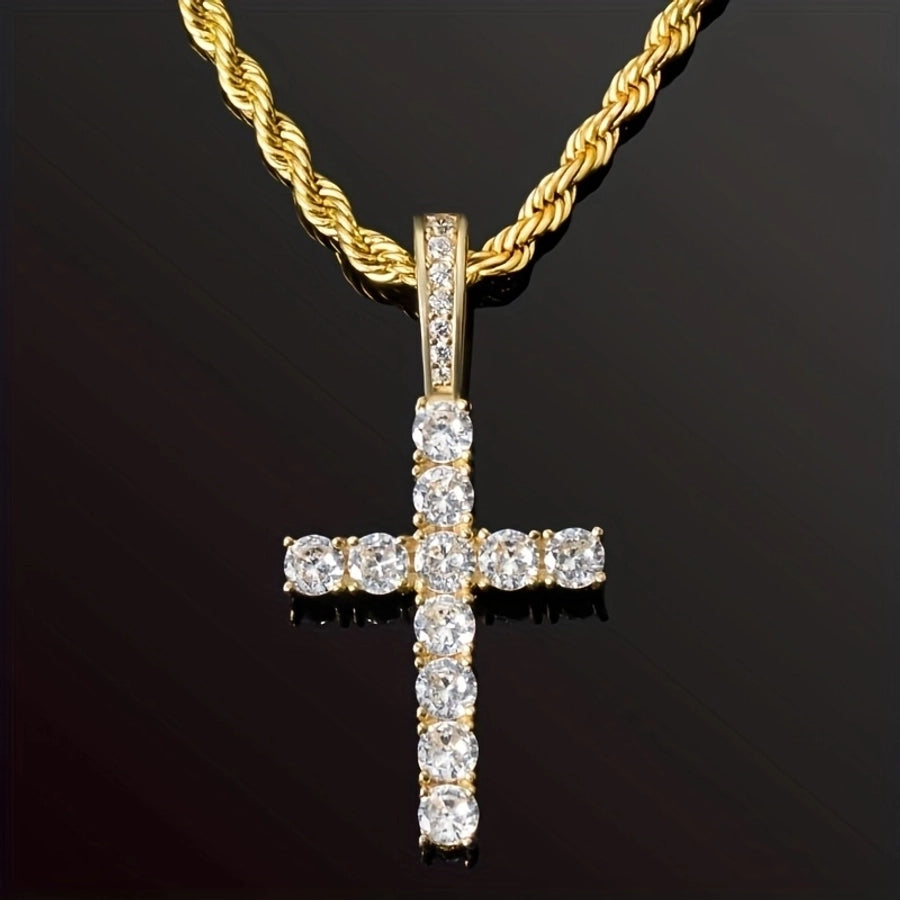 hip-hop cross copper inlay zircon men's pendant necklace
